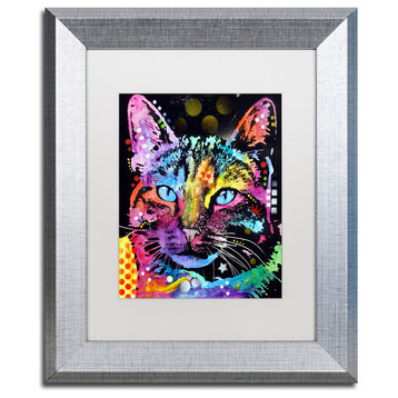 Dean Russo 'Thoughtful Cat' Framed Art, Silver Frame, 11"x14", White Matte
