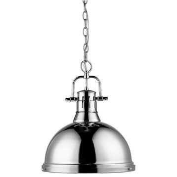 Duncan 1-Light Pendant With Chain, Chrome With Chrome Shade
