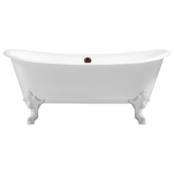 72" Cast Iron R5020WH-ORB Soaking Clawfoot Tub and Tray With External Drain