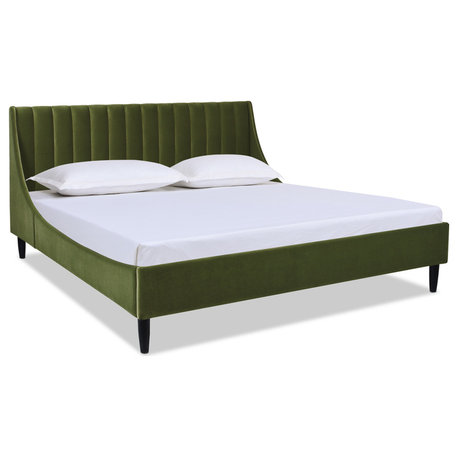Aspen Olive Green Performance Velvet Channel Tufted King Platform Bed
