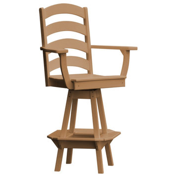 Poly Lumber Ladderback Swivel Bar Chair with Arms, Cedar