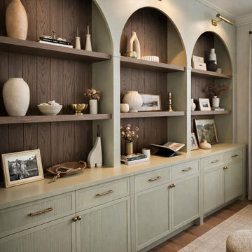 Custom Arched Built-In Cabinets with Gallery Lighting | Jacksonville Living Room