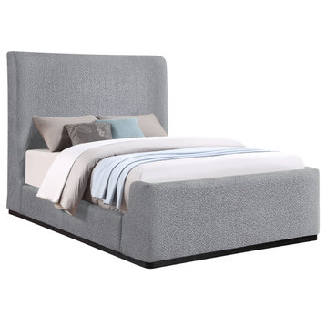 Oliver Boucle Fabric Upholstered Bed, Gray, King