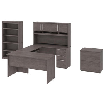 Bestar Innova 83W U Or L-Shaped Desk With Hutch, Lateral File Cabinet, And...