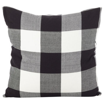 Buffalo Check Plaid Design Cotton Throw Pillow Cover, 20"x20", Black