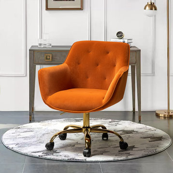 Swivel Velvet Adjustable Task Chair With Tufted Back, Orange