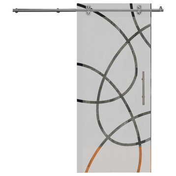 Single Sliding Barn Glass Door With Modern Design V2000 , 30"x81"