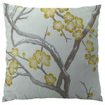 Plutus Brands - Plutus Vesoul Handmade Throw Pillow, Single Sided, 12x25 - Bring in the outdoors with this artistic Japanese Blossom throw pillow in white, gray and yellow.  The front fabric of this stunning pillow is from Italy and is a blend of polyester and viscose.