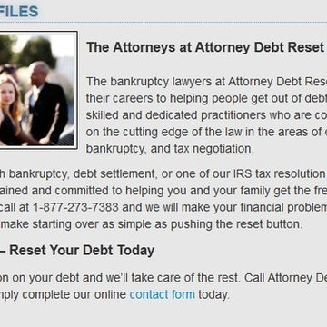 Sacramento Bankruptcy Attorneys - Attorney Debt Reset Inc. (916) 446-1791
