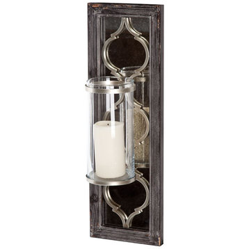 Umminal Antiqued Driftwood Frame w/ Glass & Silver Metal Wall Candle Holder
