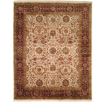 Kabir Hand-Knotted Runner Rug, Ivory and Burgundy, 2'6"x8'