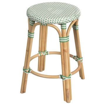 Butler Specialty Tobias 24 White and Green Rattan Round Counter Stool
