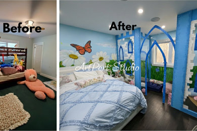 Mid-sized trendy girl dark wood floor and brown floor kids' room photo in Toronto