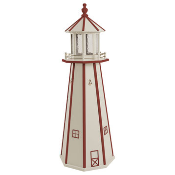 Outdoor Poly Lumber Lighthouse Lawn Ornament, Beige and Red, 5 Foot, Solar Light
