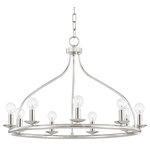 Mitzi by Hudson Valley Lighting - Kendra, 9-Light Chandelier, Polished Nickel Finish - A classic silhouette gets an update. A curved suspension adds a surprising shape to this chandelier and linear fixture. Short metal candleholders fill the frames while filling any room with bright, clear light.