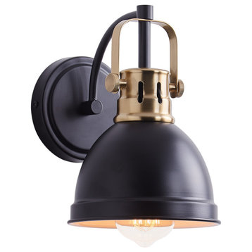 Industrial Black and Gold 1-Light Bowl Shape Wall Light