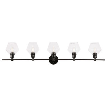 Gene 5-Light Wall Sconce, Black And Clear Glass