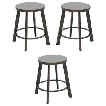 Home Square 18" Transitional Stainless Steel Bar Stool in Steel - Set of 3