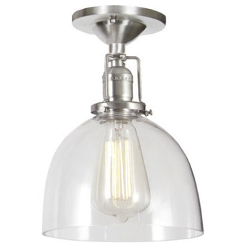 Light Ceiling Mount Pewter Finish 7" Wide, Clear Mouth Blown Glass Shade