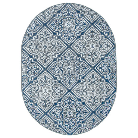 Smithson Traditional Floral Dark Gray Oval Area Rug, 5'x7'