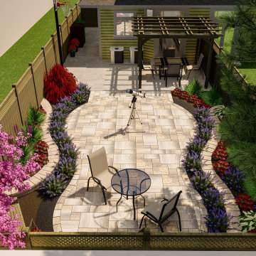 3D Design and Install of Pavers with Outdoor Lighting, Mulch, Shrubs, Rocks