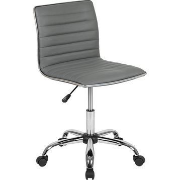 Low Back Designer Armless Light Gray Ribbed Swivel Task Office Chair