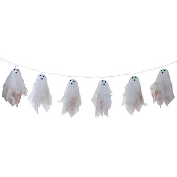 6 Color Changing Hanging White Ghost Halloween Lights 3.25' Clear Wire