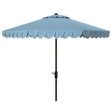 Safavieh Outdoor Elegant Valance 9ft Auto Tilt Umbrella Baby Blue / White
