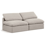 Meridian Furniture - Indulge Upholstered Modular Sofa, Beige, 2-Piece: 2 Armless Chair, Down Stuffed Linen Textured Fabric - Experience ultimate comfort and style with our beige linen textured fabric Indulge Sofa. The luxurious linen texture of the fabric will elevate the aesthetic of any room. This sofa provides ample space for you to relax while its modular build offers the option of unlimited configurations. Whether you're looking to add a stylish element to your living room or a comfortable seating option to your bedroom, this sofa is the perfect choice.