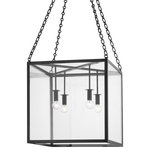 Hudson Valley Lighting - Catskill 4-Light Medium Pendant Aged Iron Finish - A large cube frame is suspended from four intricately-detailed chains giving Catskill an air of sophistication. The lamps come down from the top as opposed to up from the bottom adding to the distinctive style while providing gorgeous downlight. Comes in three finishes: Aged Brass, Aged Iron and Polished Nickel.