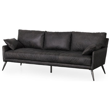 Cochrane 82Lx33Wx32.3 Black Leather Three Seater Sofa