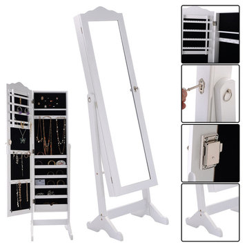 Costway Lockable Mirrored Jewelry Cabinet Armoire Mirror Organizer Storage Box