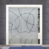 Frameless 2 Leaf Sliding Closet Bypass Glass Door, Geometric Design., 48"x 80"in