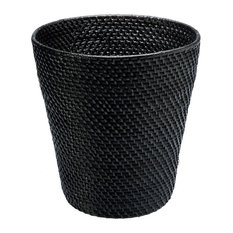 Round Rattan Waste Basket in Black