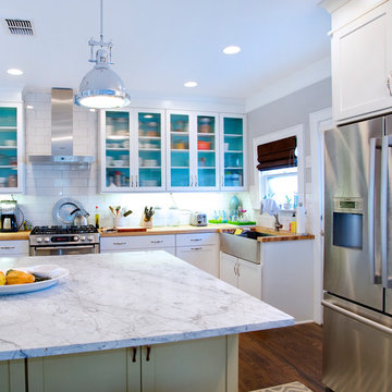 Transitional White Kitchen with Apron Sink