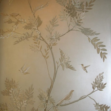 University Park Silver Leaf Mural with Birds and Foliage