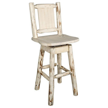Montana Woodworks 24" Swivel Barstool with Back and Engraved Moose in Natural
