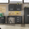 Manhattan Comfort 6-Piece Textured Garage Set Cabinets Wall Units Table, Charcoal Gray