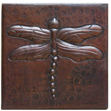 Dragonfly Design Hammered Copper Tile, 4"x 4"