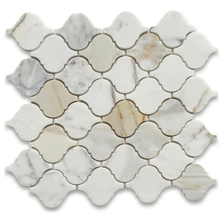 Calacatta Gold Calcutta Marble Arabesque Lantern Mosaic Tile Polished, 1 sheet