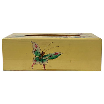 Yellow Butterflies Flowers Rectangular Shape Container Tissue Box Hws2583
