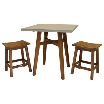 3-Piece Counter Height Square Composite Table With Saddle Stools