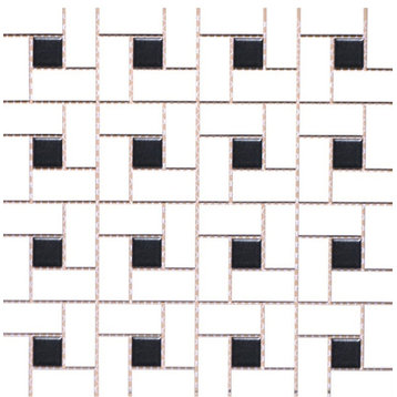 12"x12" Mg White/Black Glazed Pinwheel Modern Mosaic