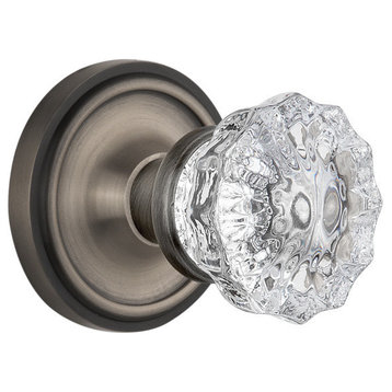 Classic Rosette Privacy Crystal Glass Knob, Antique Pewter