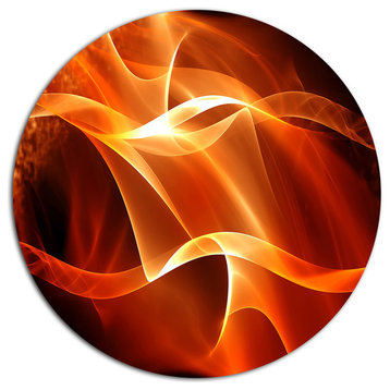 Orange 3D Abstract Fractal Waves, Abstract Disc Metal Wall Art, 23"