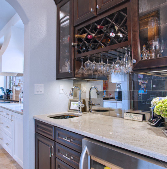 Transitional Kitchen With Painted White Cabinets Espresso Accent Transitional Kitchen With Painted White Cabinets Espresso Accent Pieces