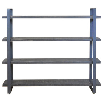 Reclaimed Wood Shelf Shelving Unit, 4 Shelves, 2" Steel, 12x48x52, Clear Coat