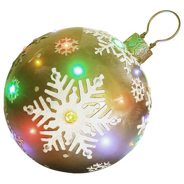 18" Jeweled Ball Ornament and Snowflake LED Light Christmas Decor, Gold