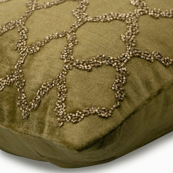 12"x18" Lattice & Beaded Sage Green Velvet Pillow Covers, Sage Lattice