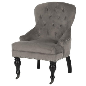 Classic Accent Chair, Comfortable Seat With Diamond Button Tufted Back, Mushroom